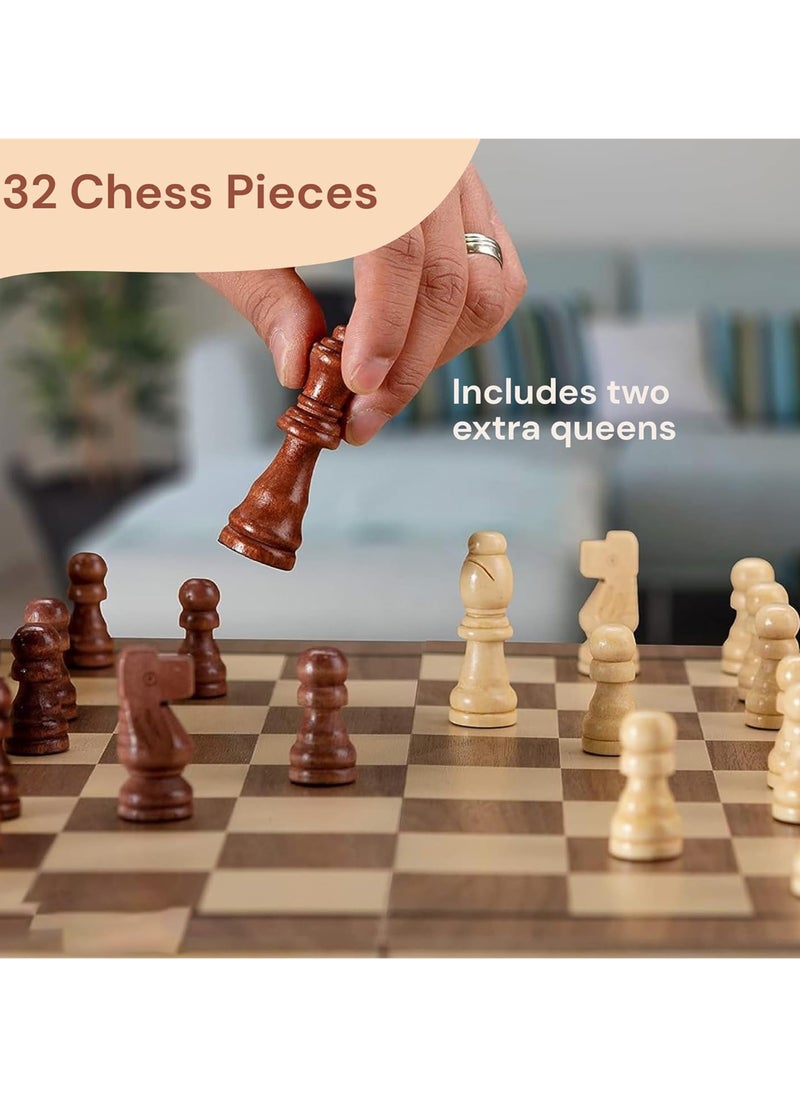 2 in 1 Wooden Magnetic Chess Set and Checkers Board Game