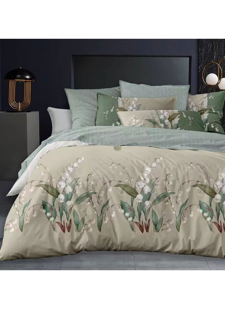 Leafy Bloom Bed Sheet Set - Without Filling- 6 Pcs - 4 Pillow Covers - 1 Bedsheet - 1 Duvet Cover    King Size:  Duvet Cover: 220*240cm Fitted Sheet: 200*200cm+30cm Pillow Cases: 50*75cm