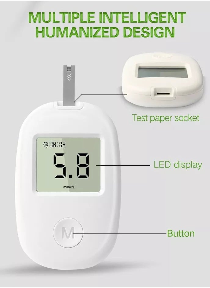 Fully Automatic Portable Blood Glucose Meter, Accurate and Easy to Use Diabetes Testing Device with 50 Test Strips, Lancet Pen and 50 Lancets, Fast Results, Memory Storage and Code Free Operation