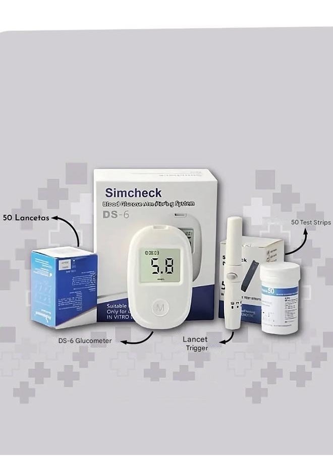 Fully Automatic Portable Blood Glucose Meter, Accurate and Easy to Use Diabetes Testing Device with 50 Test Strips, Lancet Pen and 50 Lancets, Fast Results, Memory Storage and Code Free Operation