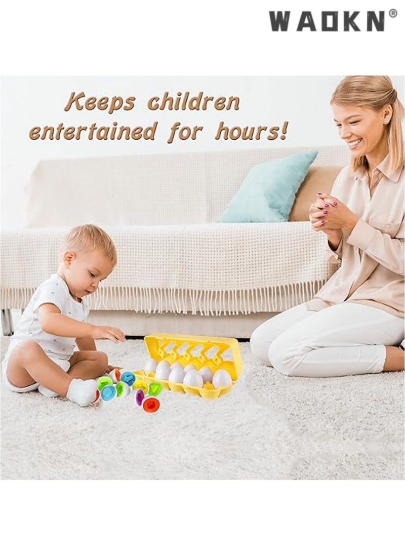 Color & Shapes Matching Egg Toy - Shape Sorting & Color Recognition Learning Toy for Toddlers - Preschool Game - Montessori Education