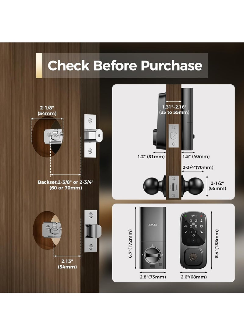 SP300K Palm Recognition Keyless Entry Door Lock, WiFi Smart Lock for Front Door, Palm Recognition Front Door Lock Set, Built-in Wi-Fi Deadbolt, App Remote Control, Auto Lock, Support lexa