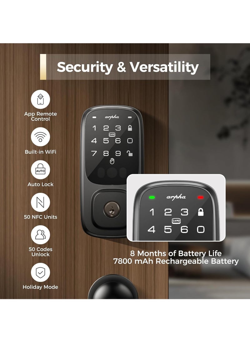 SP300K Palm Recognition Keyless Entry Door Lock, WiFi Smart Lock for Front Door, Palm Recognition Front Door Lock Set, Built-in Wi-Fi Deadbolt, App Remote Control, Auto Lock, Support lexa