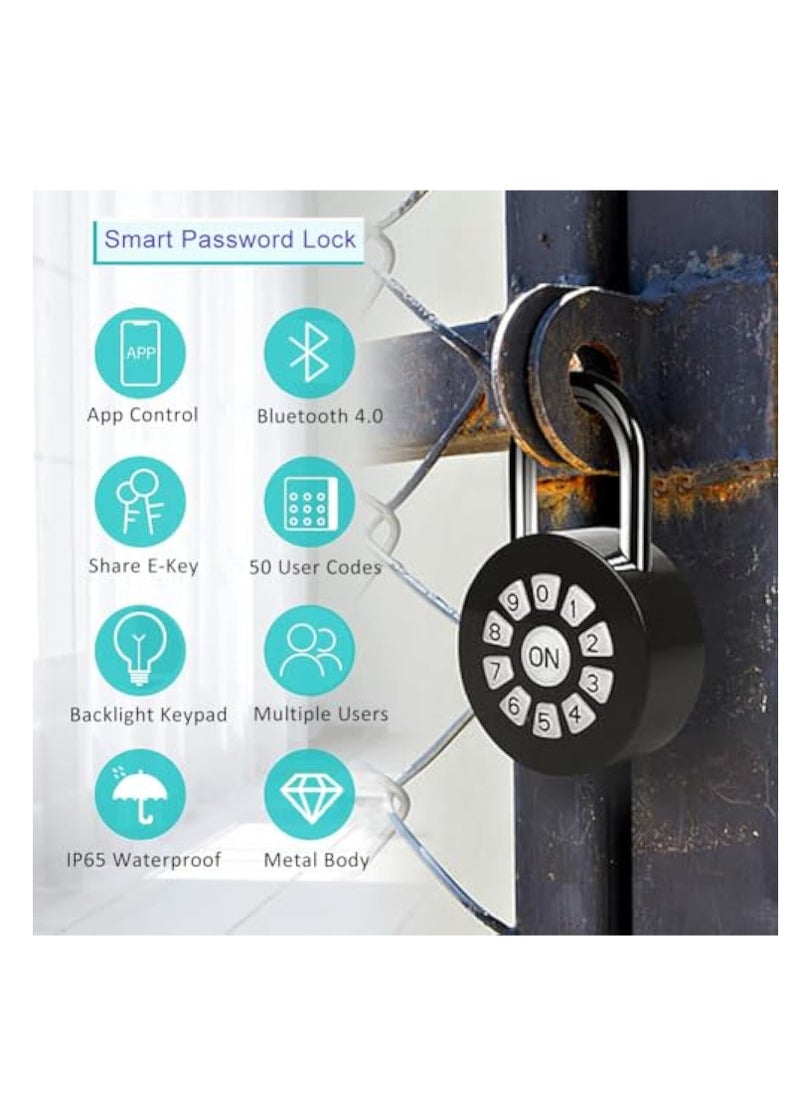 Smart Password Padlock, Combination Lock Waterproof, Password/Phone APP Control(iOS/Android) Padlock, Access Lock via Bluetooth & Pin Code, Lock Your Gate, Locker, and Storage