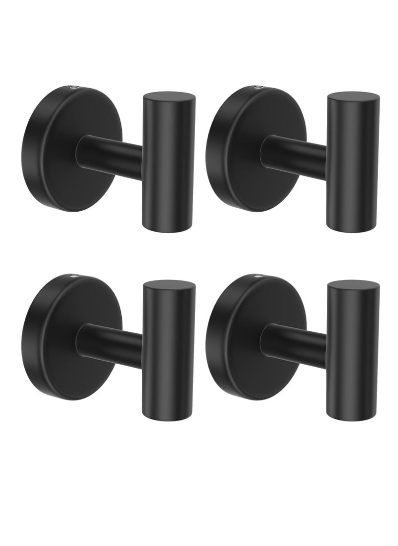 Matte Black Wall Towel Hooks, Heavy-Duty 304 Stainless Steel Robe and Clothes Hangers for Bathroom, Bedroom (4-Pack)