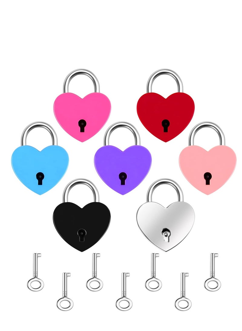 7 Piece Small Padlock Mini Lock Alloy Heart Shaped Lock with Key Suitcase Lock Lock Locker Decorative Diary Lock Love Decorative Lock for Box Diary Luggage (Multi Color)