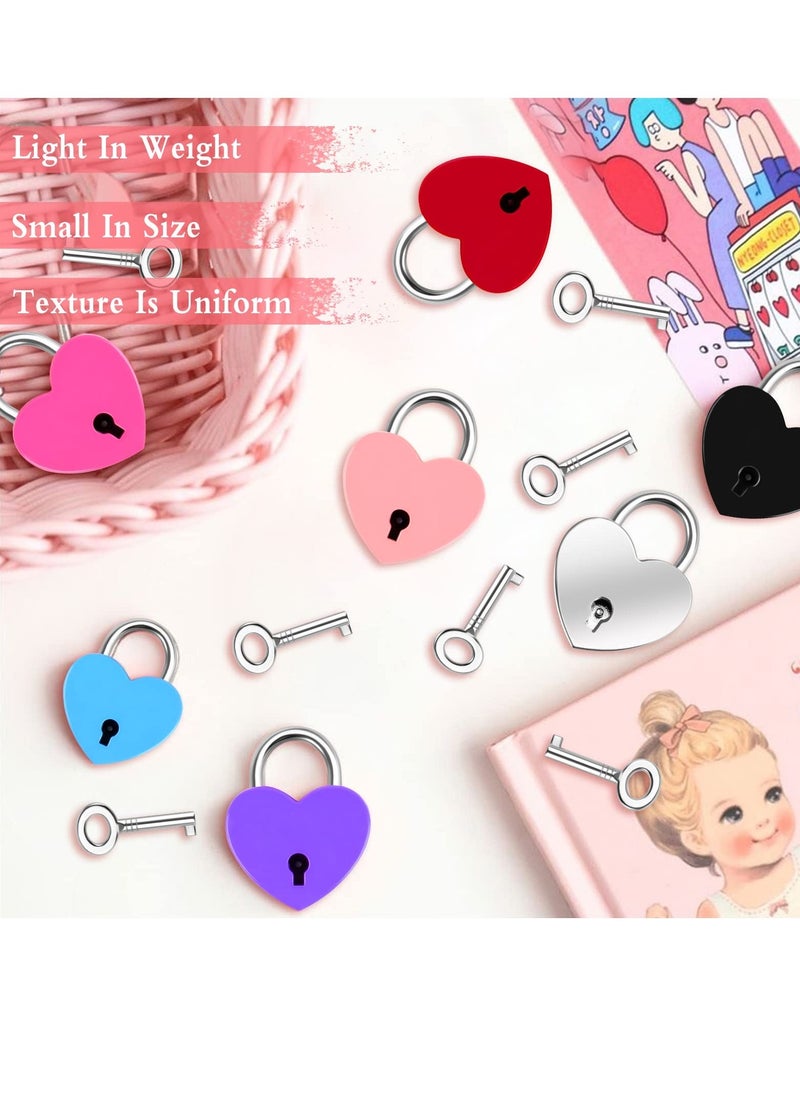 7 Piece Small Padlock Mini Lock Alloy Heart Shaped Lock with Key Suitcase Lock Lock Locker Decorative Diary Lock Love Decorative Lock for Box Diary Luggage (Multi Color)