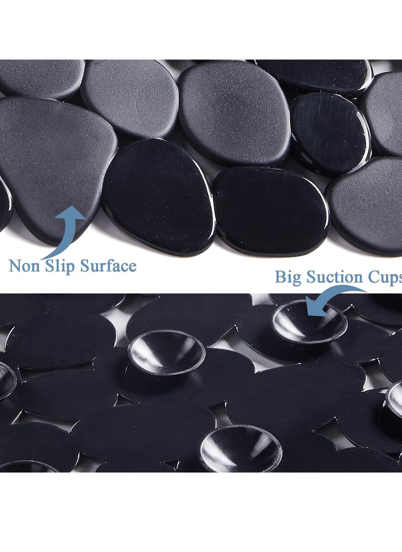 Non-Slip Bathtub Mat, Extra Large Pebble Bathtub Mat, Pebble Pattern Bath Mat, with Drain Holes and Suction Cups, Anti Slip Shower Matt, 88 * 40cm, Black