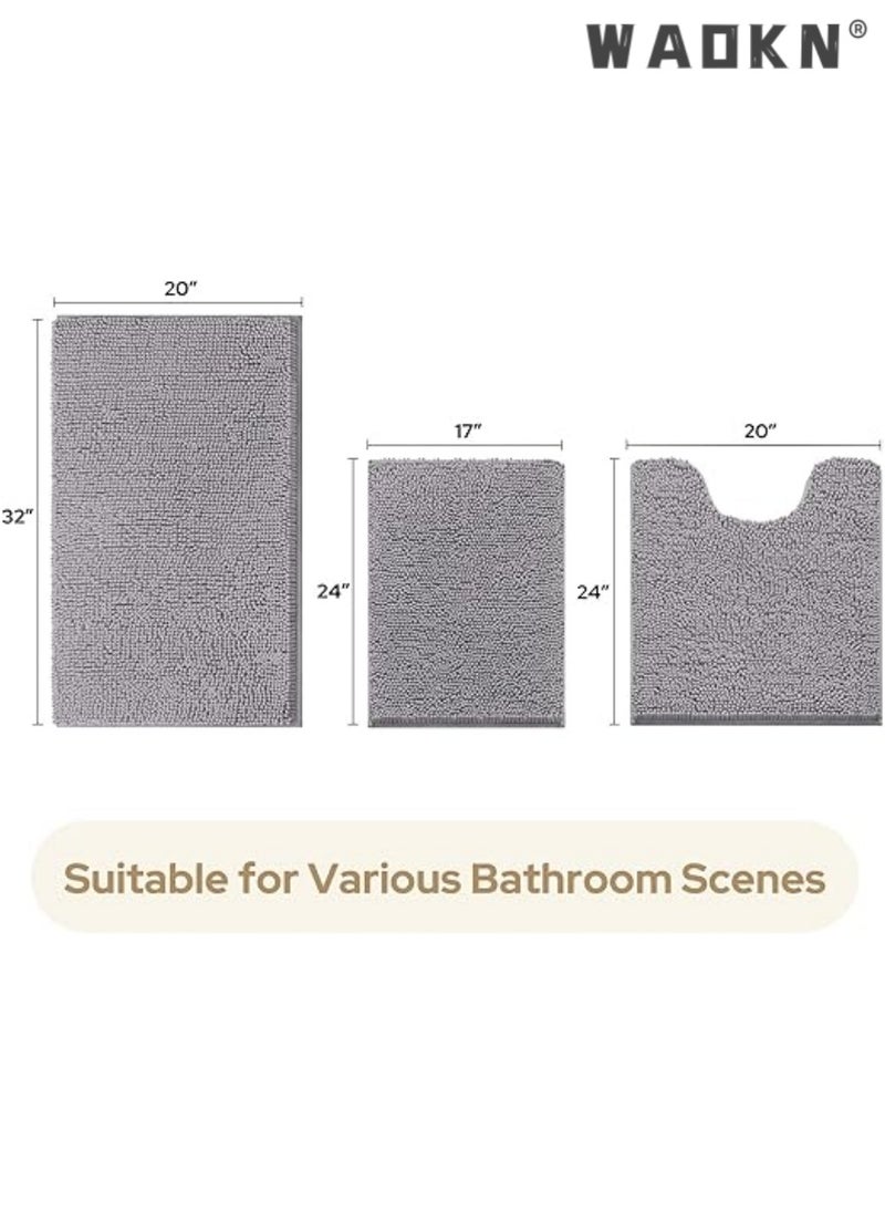 3-Piece Door Mats & Shower Mat Combo - Ultra-Soft, Non-Slip, & Super Absorbent Plush for Enhanced Safety & Comfort in Your Tub & Beyond - Extra Long for Enhanced Coverage & Style