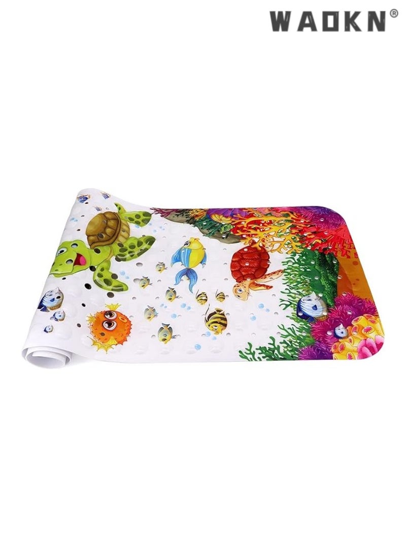 Bath Mat for Kids Toddler Baby, Extra Long 100x40cm Non-Slip Baby Shower Bath Mat with Suction Cups (Ocean Animal-Vertical)