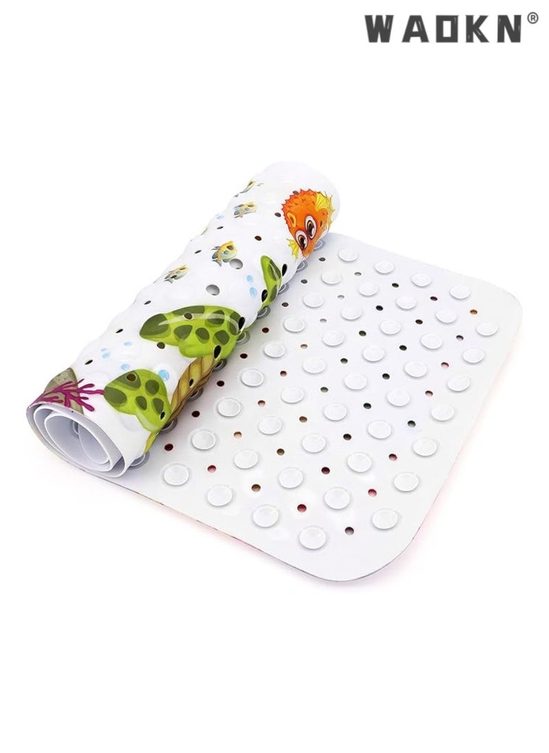 Bath Mat for Kids Toddler Baby, Extra Long 100x40cm Non-Slip Baby Shower Bath Mat with Suction Cups (Ocean Animal-Vertical)