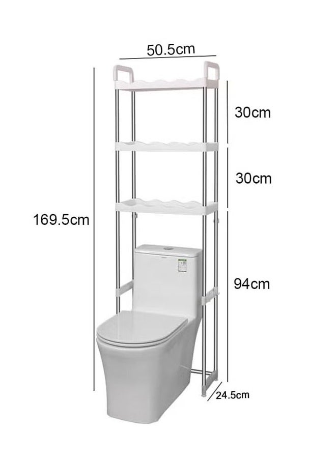 Multifunctional three-layer toilet rack, independent bathroom organizer and hook, stainless steel material, space-saving rack, can withstand a weight of 30 kg