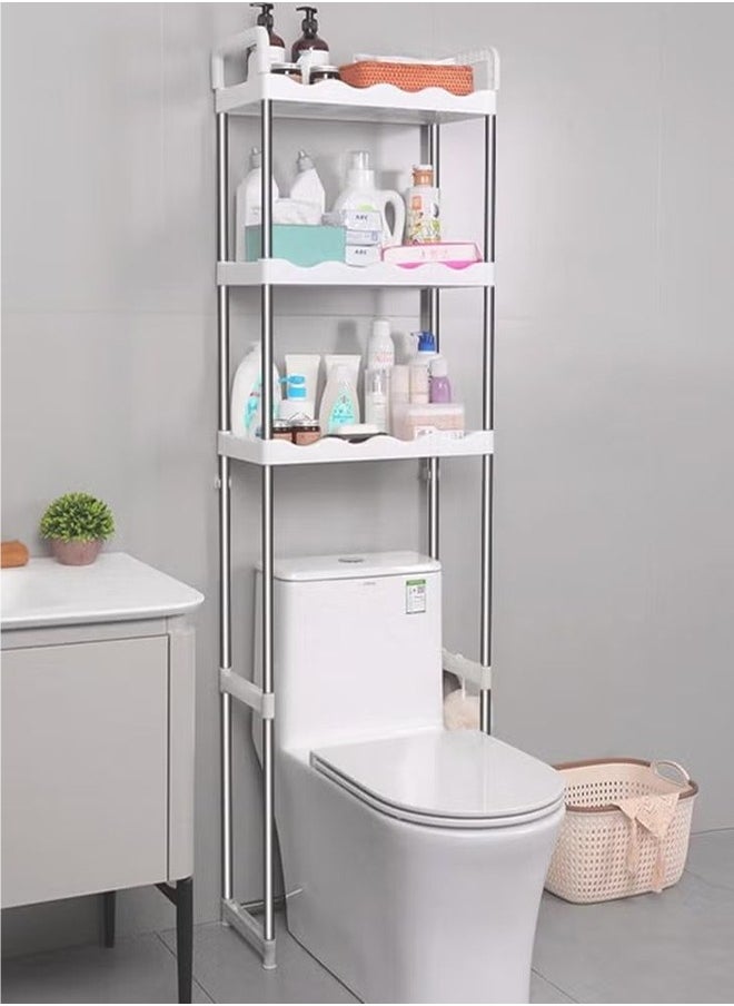 Multifunctional three-layer toilet rack, independent bathroom organizer and hook, stainless steel material, space-saving rack, can withstand a weight of 30 kg