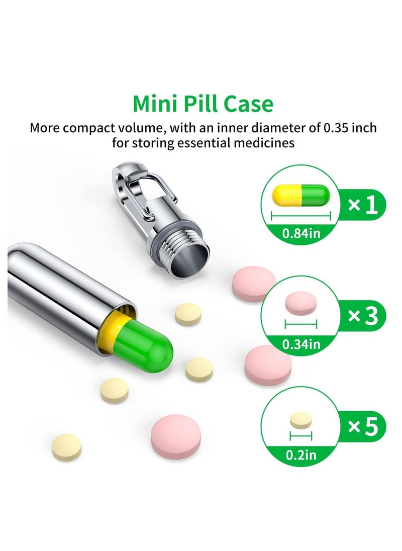 Small Pill Box Keychain Titanium Mini Portable Pill Organizer Case Container for Purse, Waterproof Metal Pocket Pill Holder Medicine Bottle for Outdoor Camping Travel