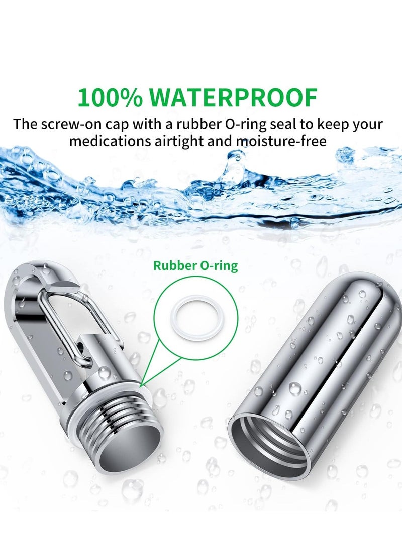 Small Pill Box Keychain Titanium Mini Portable Pill Organizer Case Container for Purse, Waterproof Metal Pocket Pill Holder Medicine Bottle for Outdoor Camping Travel