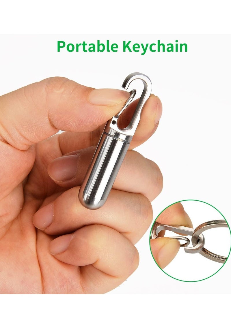 Small Pill Box Keychain Titanium Mini Portable Pill Organizer Case Container for Purse, Waterproof Metal Pocket Pill Holder Medicine Bottle for Outdoor Camping Travel