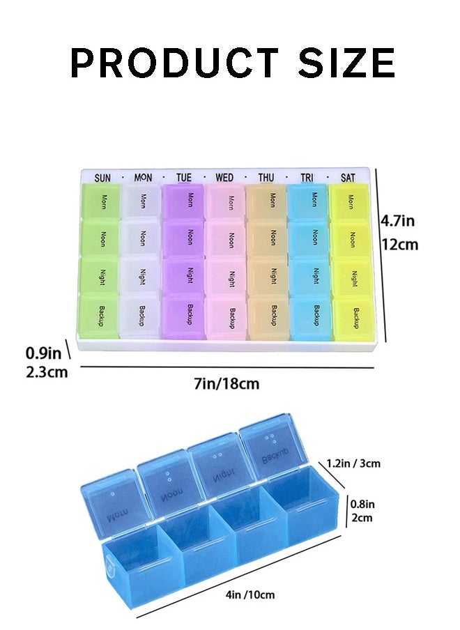 Pill Organizer 4 Times a Day Portable Weekly Pill Box 28 Compartments Daily Pill Cases Large Capacity Detachable Medicine Box for Pills, Vitamin, Fish Oil, Supplements