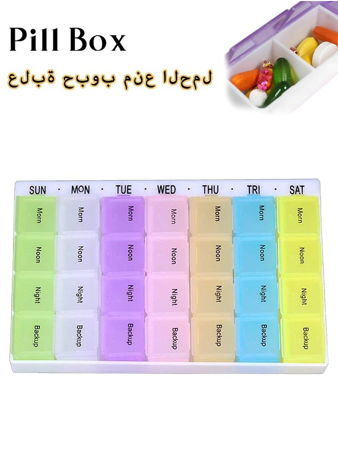 Pill Organizer 4 Times a Day Portable Weekly Pill Box 28 Compartments Daily Pill Cases Large Capacity Detachable Medicine Box for Pills, Vitamin, Fish Oil, Supplements