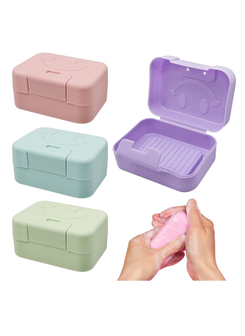 4 Pack Soap Holder Travel Soap Case Portable Soap Box Leak Proof Soap Bar Holder Dish Container in 4 Colours (11 x 7.5 x 5.3cm)