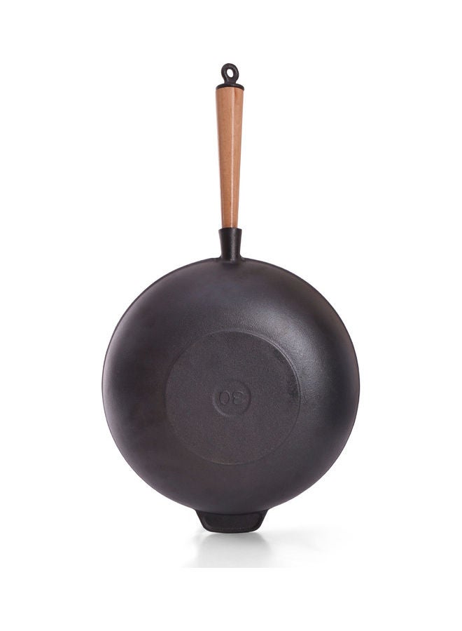 Wok With Wooden Handle with Glass Lid Cast Iron 30x8.5cm/4LTR Black