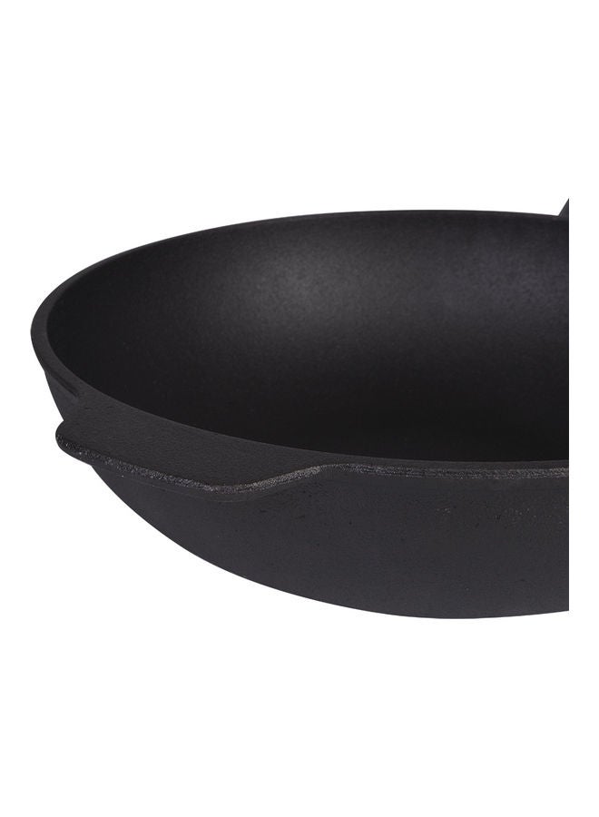 Wok With Wooden Handle with Glass Lid Cast Iron 30x8.5cm/4LTR Black