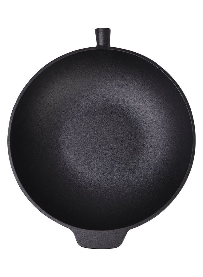 Wok With Wooden Handle with Glass Lid Cast Iron 30x8.5cm/4LTR Black