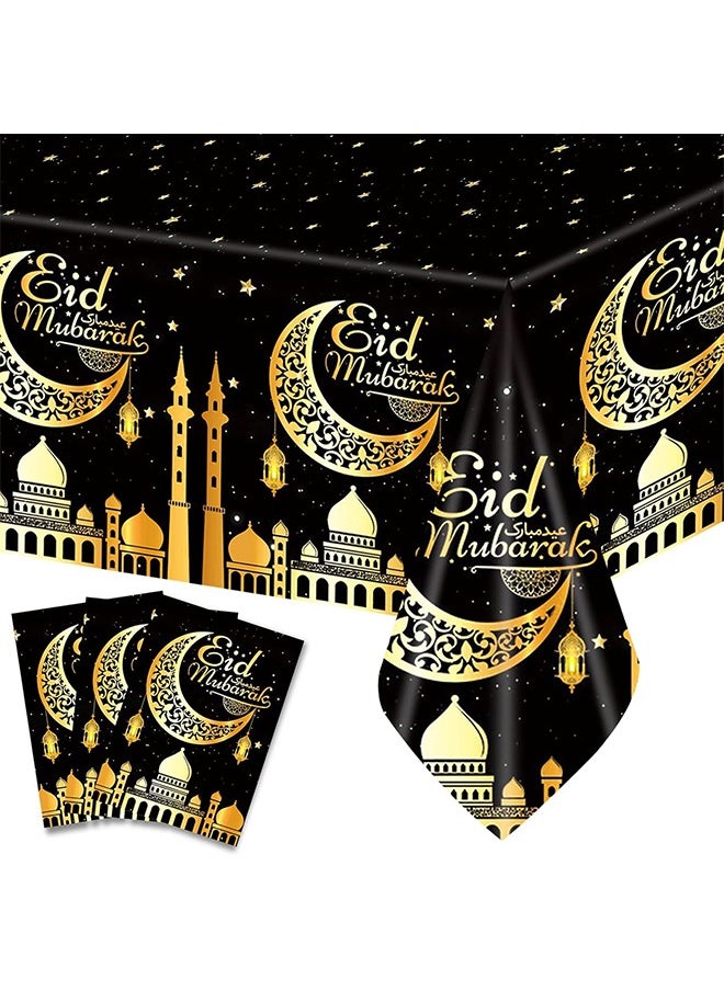 3Pcs Disposable Ramadan Decorations Black Gold Ramadan Tablecloths, Ramadan Table Cover for Family Gatherings and Party Supplies