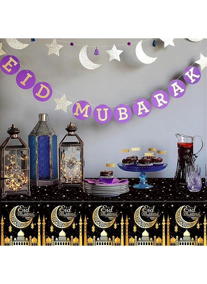 3Pcs Disposable Ramadan Decorations Black Gold Ramadan Tablecloths, Ramadan Table Cover for Family Gatherings and Party Supplies