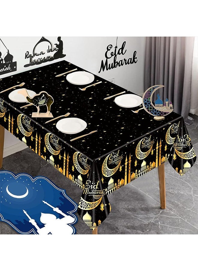 3Pcs Disposable Ramadan Decorations Black Gold Ramadan Tablecloths, Ramadan Table Cover for Family Gatherings and Party Supplies