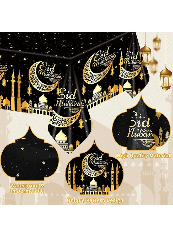 3Pcs Disposable Ramadan Decorations Black Gold Ramadan Tablecloths, Ramadan Table Cover for Family Gatherings and Party Supplies