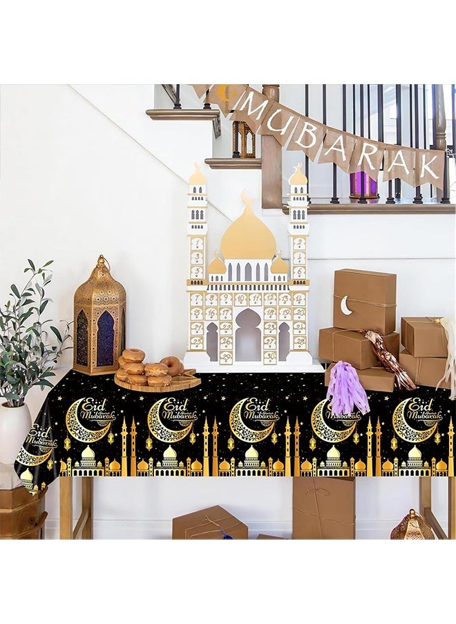 3Pcs Disposable Ramadan Decorations Black Gold Ramadan Tablecloths, Ramadan Table Cover for Family Gatherings and Party Supplies