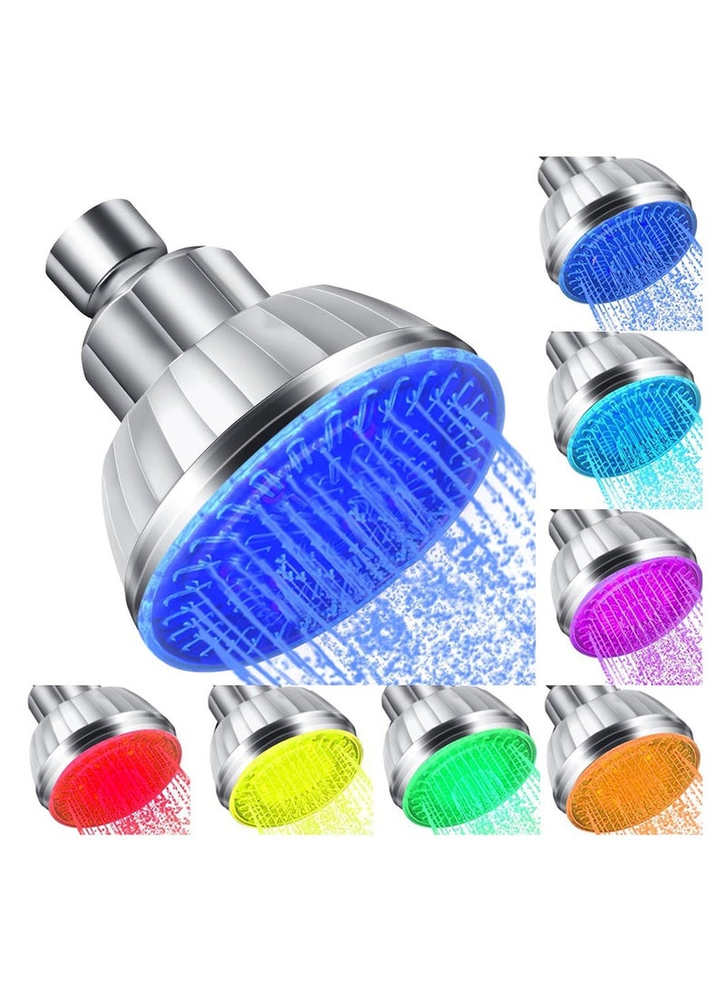 Shower Head With Lights, 7 Color Lights Automatically Change Fixed Shower Head for Bathroom, High Pressure Led Shower Head, Luxury Chrome Flow Rain ShowerHead, Angle-adjustable