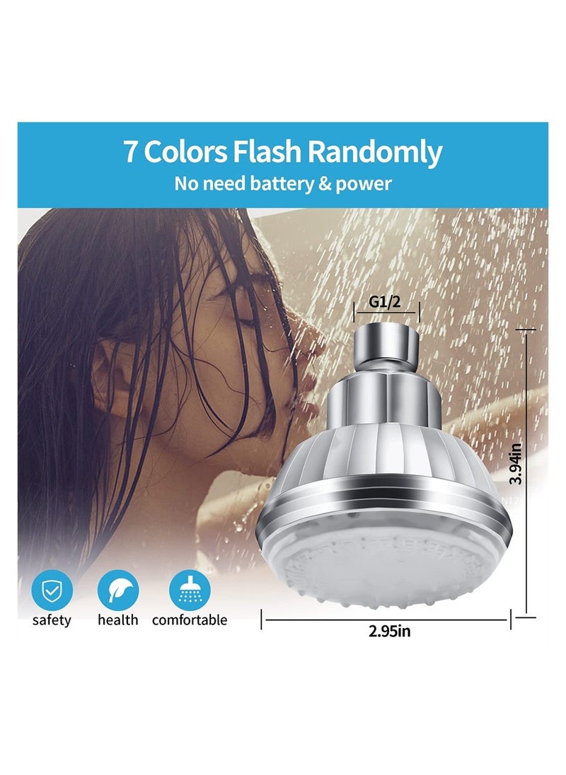 Shower Head With Lights, 7 Color Lights Automatically Change Fixed Shower Head for Bathroom, High Pressure Led Shower Head, Luxury Chrome Flow Rain ShowerHead, Angle-adjustable