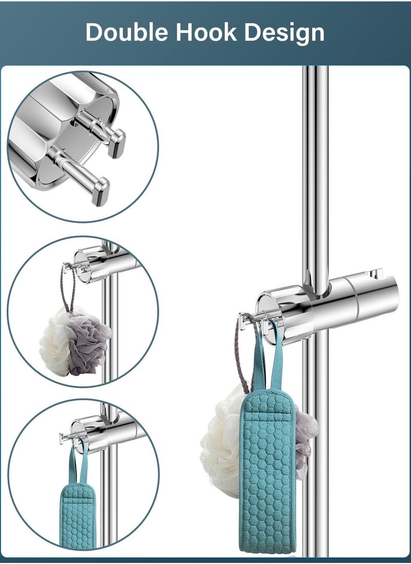 Shower Head Holder with 2 Hooks, Universal Replacement Adjustable Holder Bracket for 16-28mm, Chrome-Plated+ABS Shower Design Shower Head Holders, Easy Installation for Slide Rod