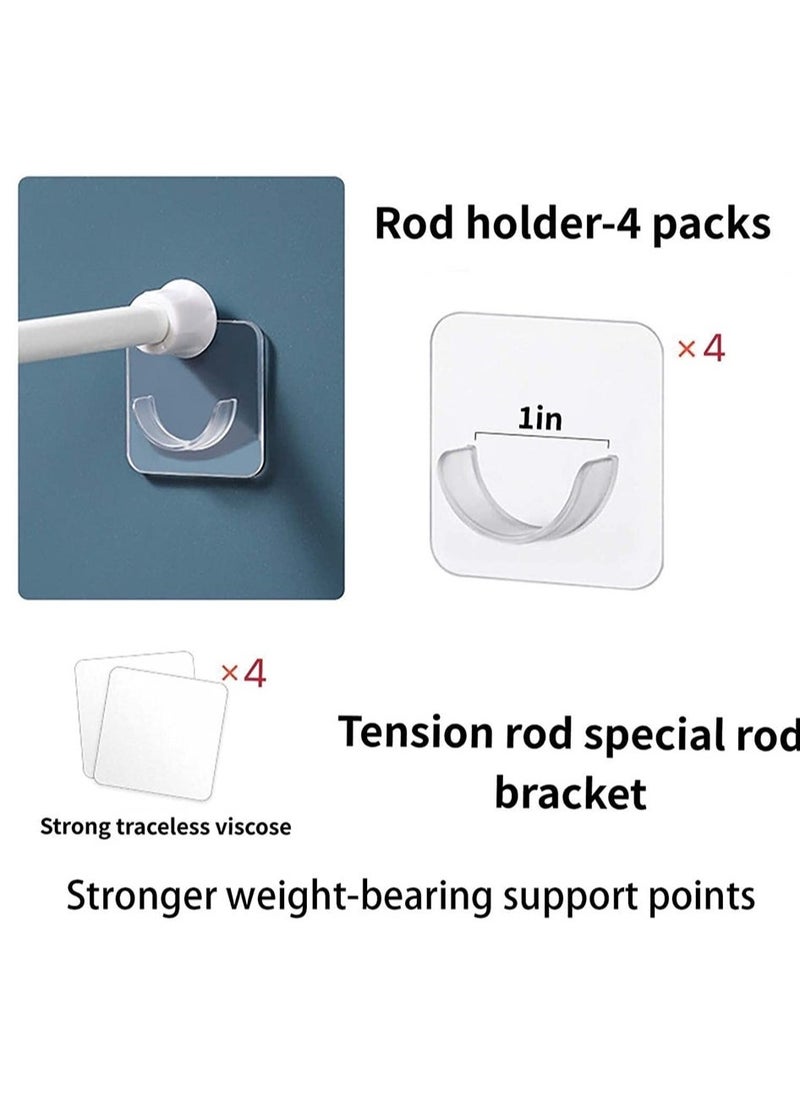 4 Piece Adhesive Curtain Rod Brackets, Shower Curtain Rod Mounting Bracket for Wall Adhesive Shower Rod Tension Holder, Clear Tension Bracket, 1.58 x 0.47 inches