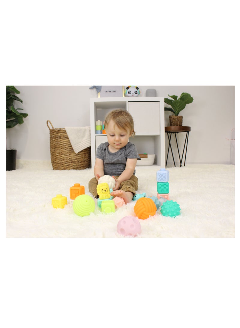 Super Soft Stackables Activity Playset Gift Set - Textured Sensory Balls, Blocks & Animal Buddies 20 Pcs