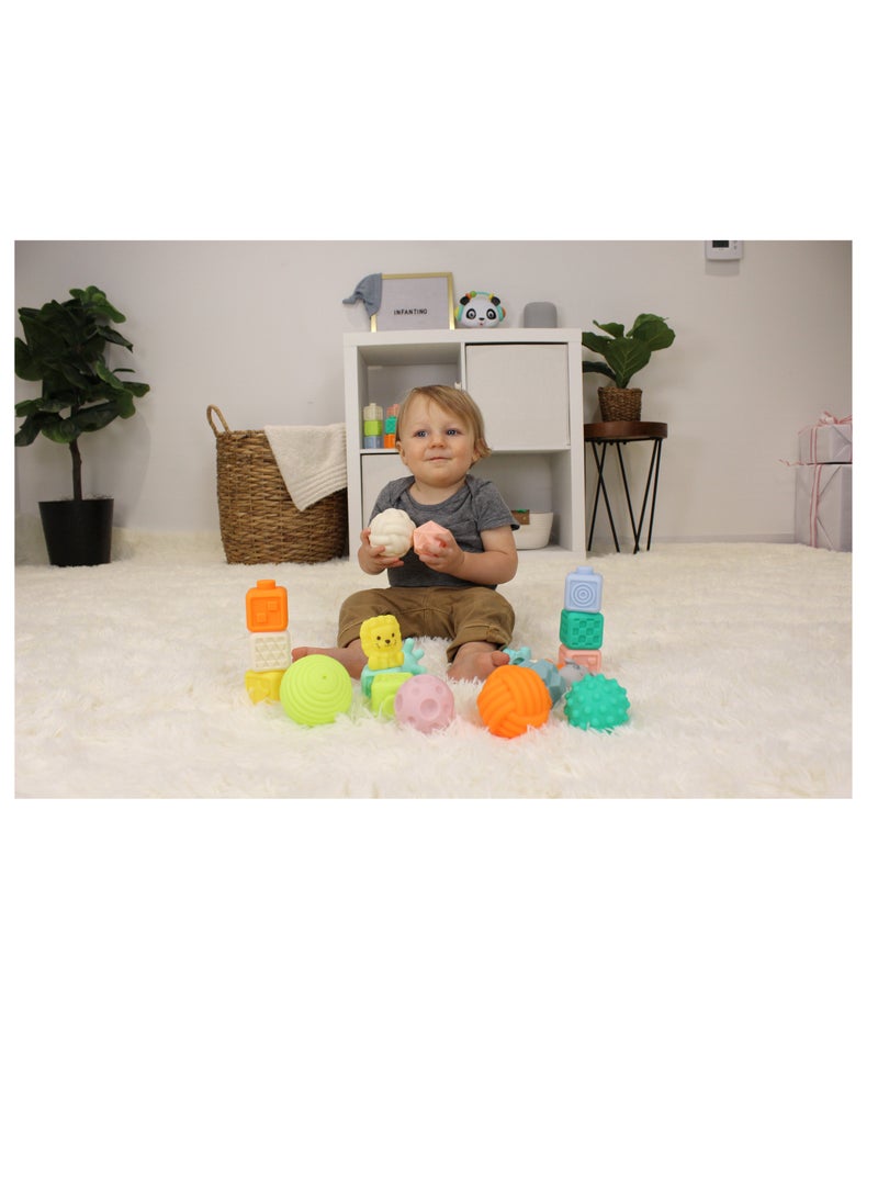 Super Soft Stackables Activity Playset Gift Set - Textured Sensory Balls, Blocks & Animal Buddies 20 Pcs