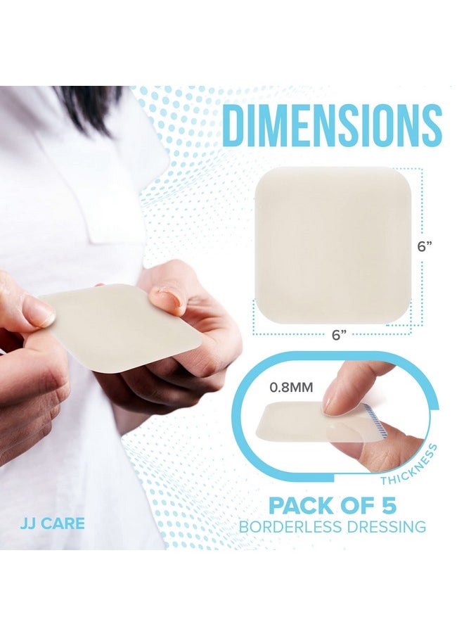 Hydrocolloid Dressing 6X6 [Pack 5], 0.8Mm Thick Large Hydrocolloid Bandages W/O Border, Self-Adhesive Thin Hydrocolloid Wound Dressing, Wound Care Bandages For Bedsores And Blisters