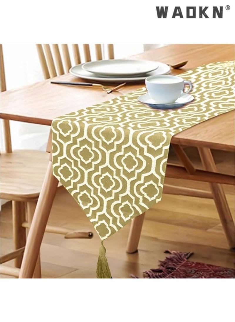 Table Runner for Home Decor - Morocco Style with Tassels - Perfect for Dining, Bedroom, Coffee Table, and Rustic Decor（32*180cm）