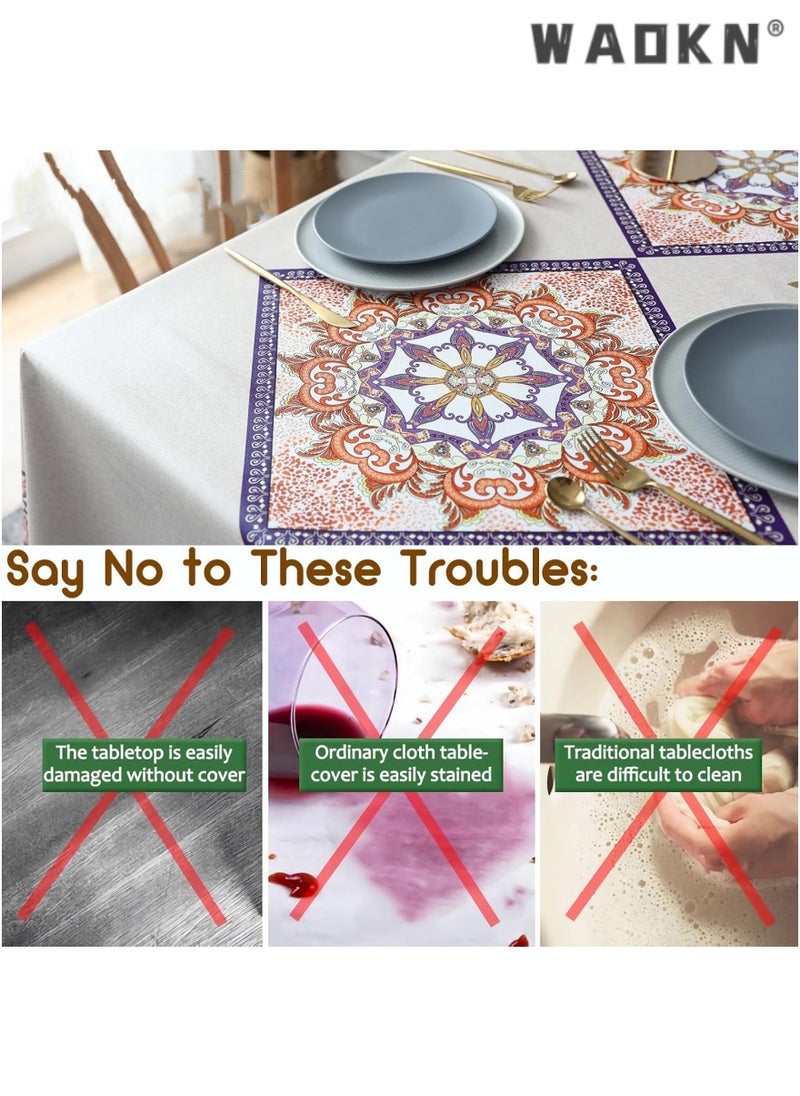 Tablecloth Rectangular Table Cloth PVC Tablecloth Dinning Table Cover Water Oil Proof Wrinkle-Free Tablecloth Bohemian Table Cloths for Kitchen Dinning