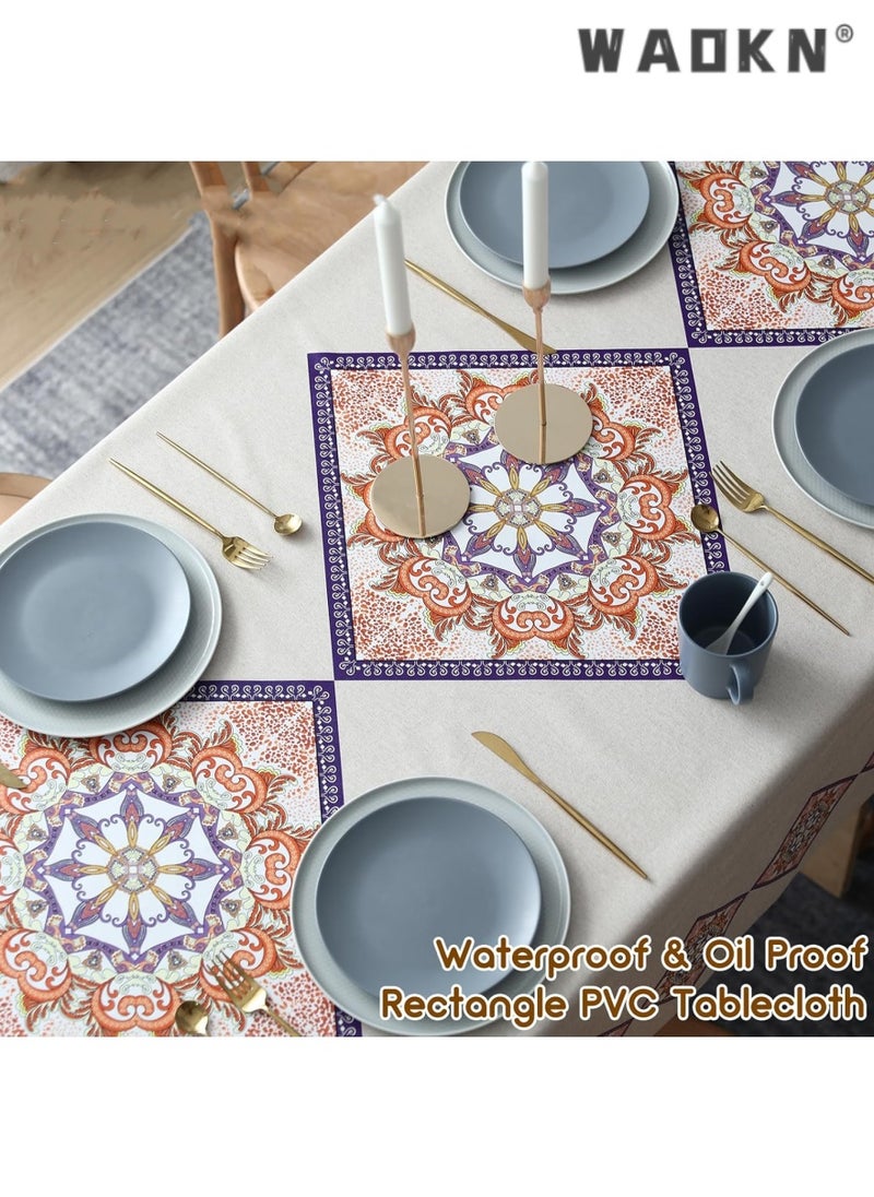 Tablecloth Rectangular Table Cloth PVC Tablecloth Dinning Table Cover Water Oil Proof Wrinkle-Free Tablecloth Bohemian Table Cloths for Kitchen Dinning