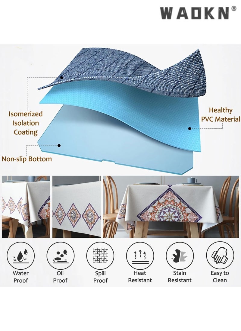 Tablecloth Rectangular Table Cloth PVC Tablecloth Dinning Table Cover Water Oil Proof Wrinkle-Free Tablecloth Bohemian Table Cloths for Kitchen Dinning