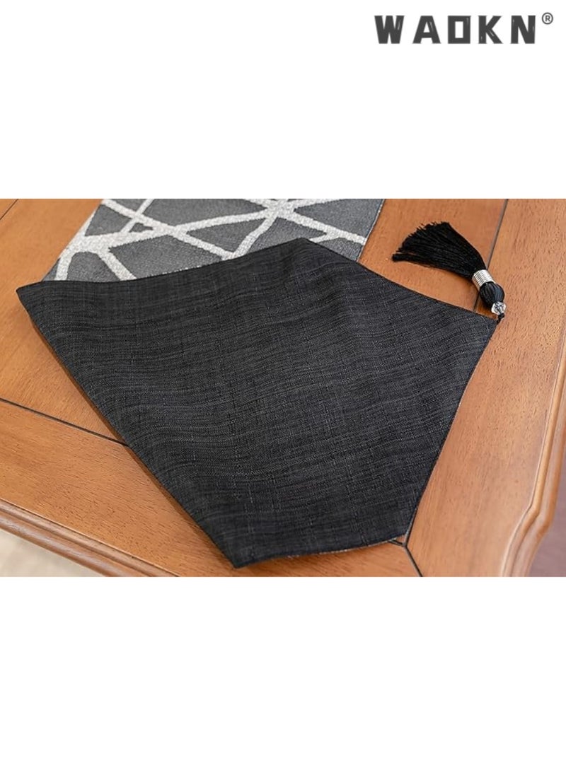 Table Runner, Boho Table Runners 72 inches Long, Long Modern AB Side Table Runner Linen Black and Mineral Gray Runner with Tassels, Modern Holiday Coffee Table Runner Farmhouse Style for Dining Room