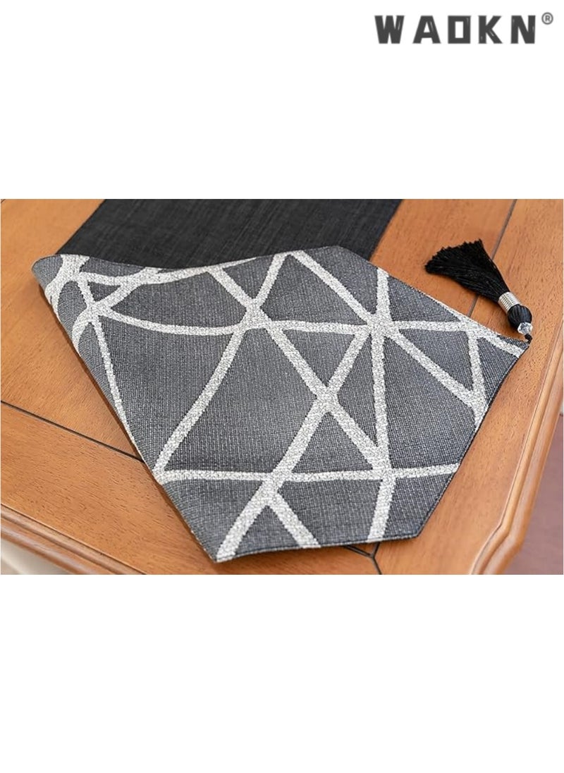 Table Runner, Boho Table Runners 72 inches Long, Long Modern AB Side Table Runner Linen Black and Mineral Gray Runner with Tassels, Modern Holiday Coffee Table Runner Farmhouse Style for Dining Room