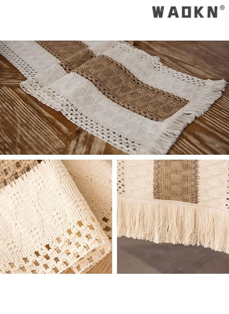 Table Runner, 30 * 180 CM Burlap Table Runner for Modern Farmhouse Decor, Natural Cotton Woven Runner with Tassels for Wedding Party Farmhouse Dining Table Decor