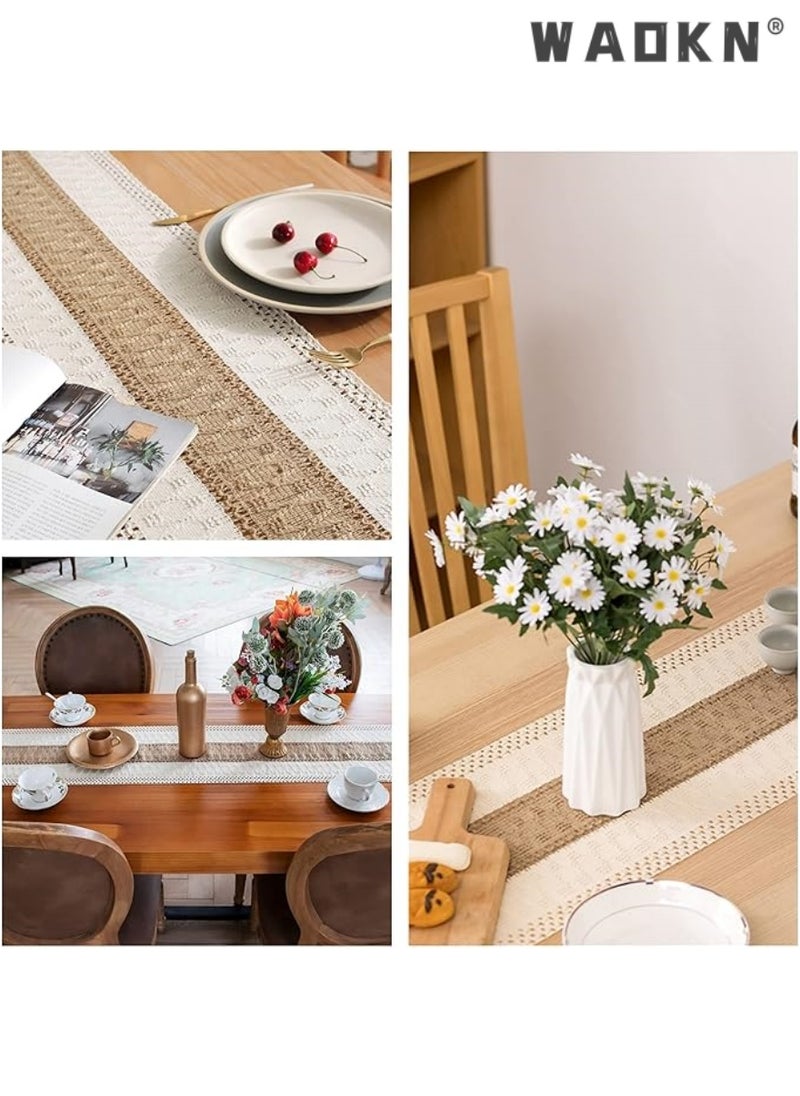 Table Runner, 30 * 180 CM Burlap Table Runner for Modern Farmhouse Decor, Natural Cotton Woven Runner with Tassels for Wedding Party Farmhouse Dining Table Decor