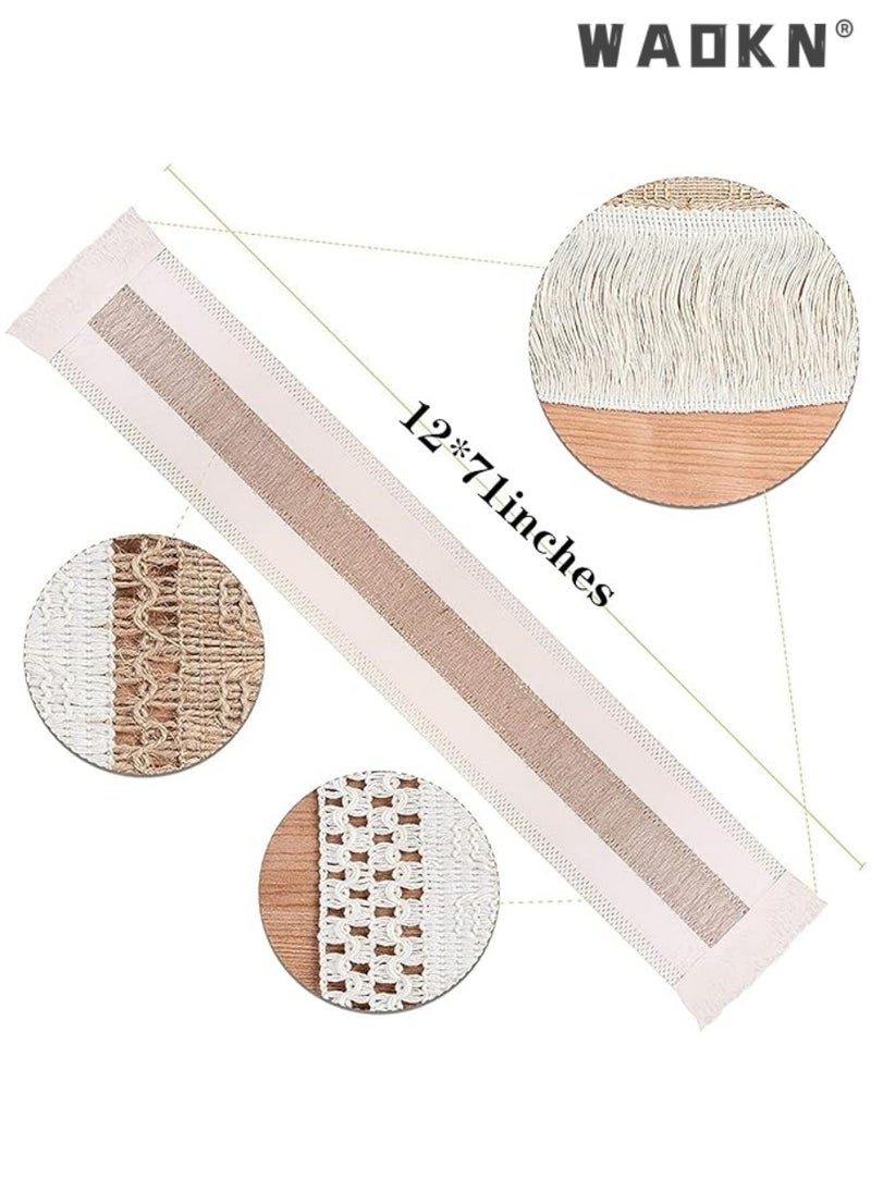 Table Runner, 30 * 180 CM Burlap Table Runner for Modern Farmhouse Decor, Natural Cotton Woven Runner with Tassels for Wedding Party Farmhouse Dining Table Decor