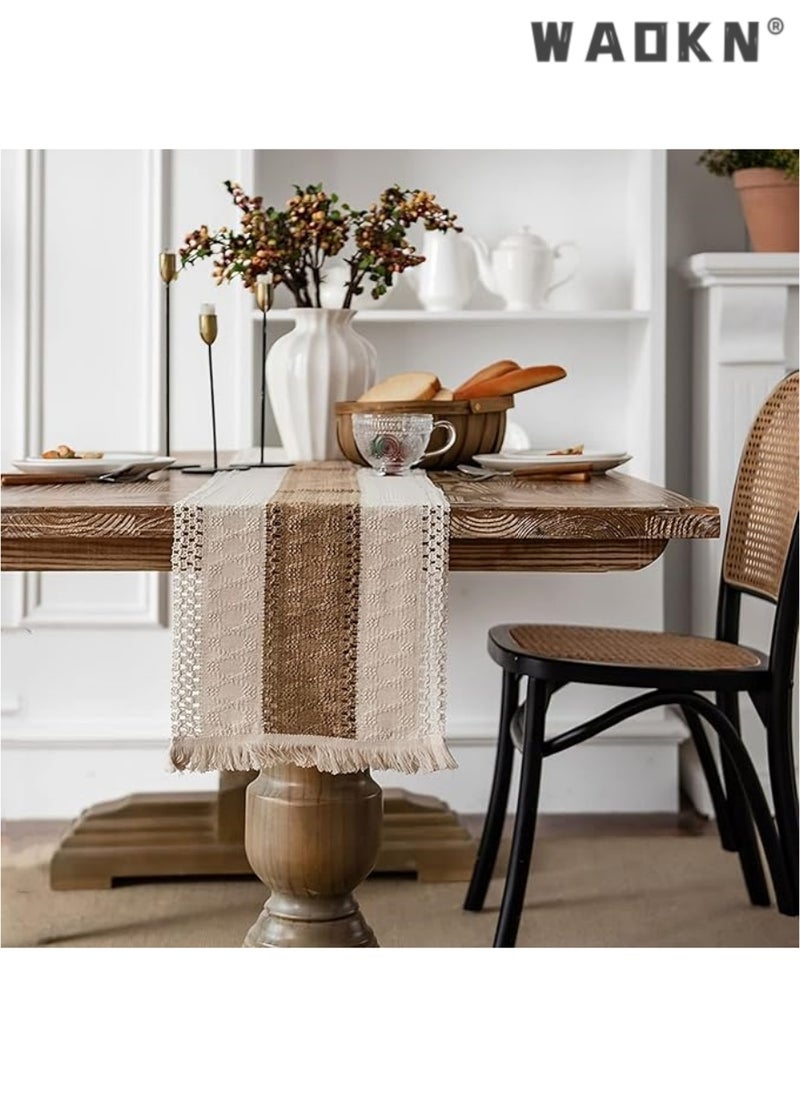 Table Runner, 30 * 180 CM Burlap Table Runner for Modern Farmhouse Decor, Natural Cotton Woven Runner with Tassels for Wedding Party Farmhouse Dining Table Decor