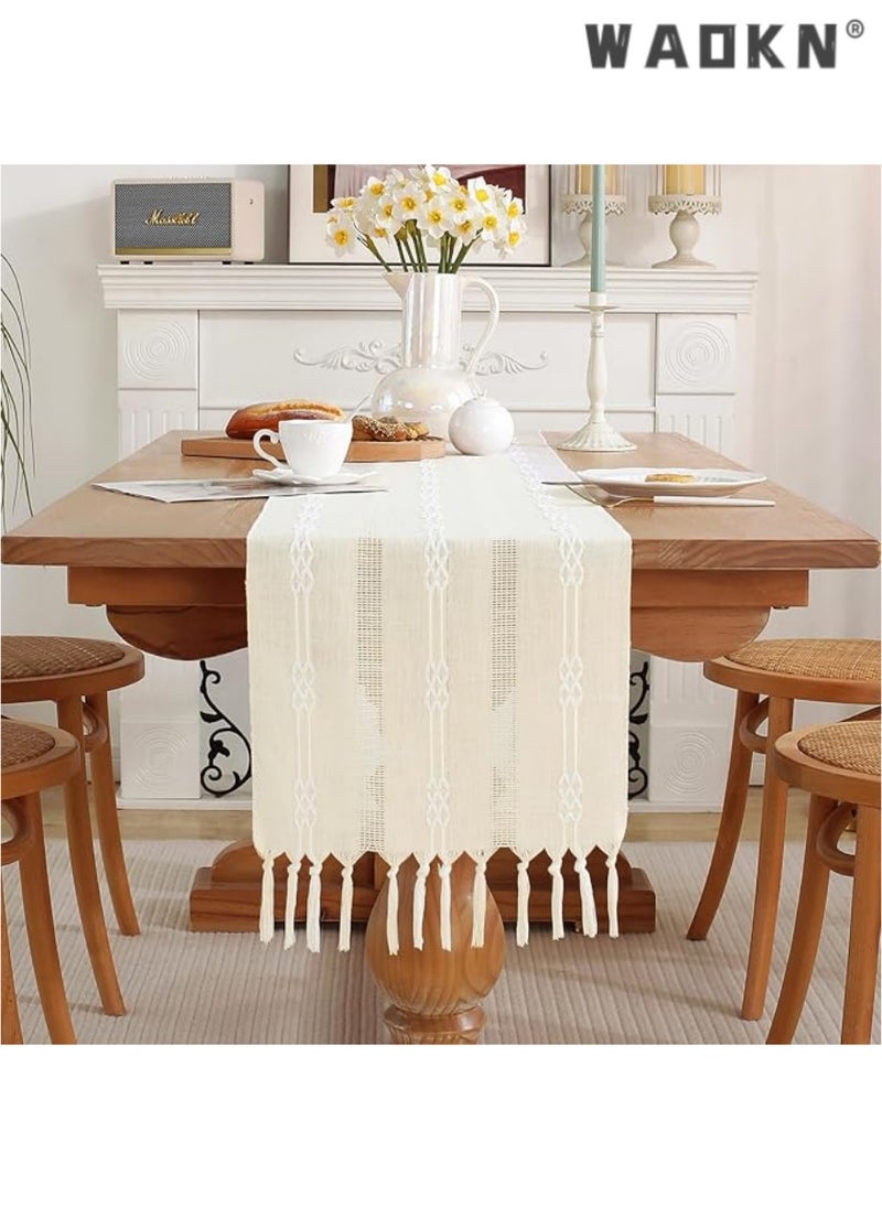 Table Runner, 30 * 180 CM Burlap Table Runner for Modern Farmhouse Decor, Natural Cotton Woven Runner with Tassels for Wedding Party Farmhouse Dining Table Decor