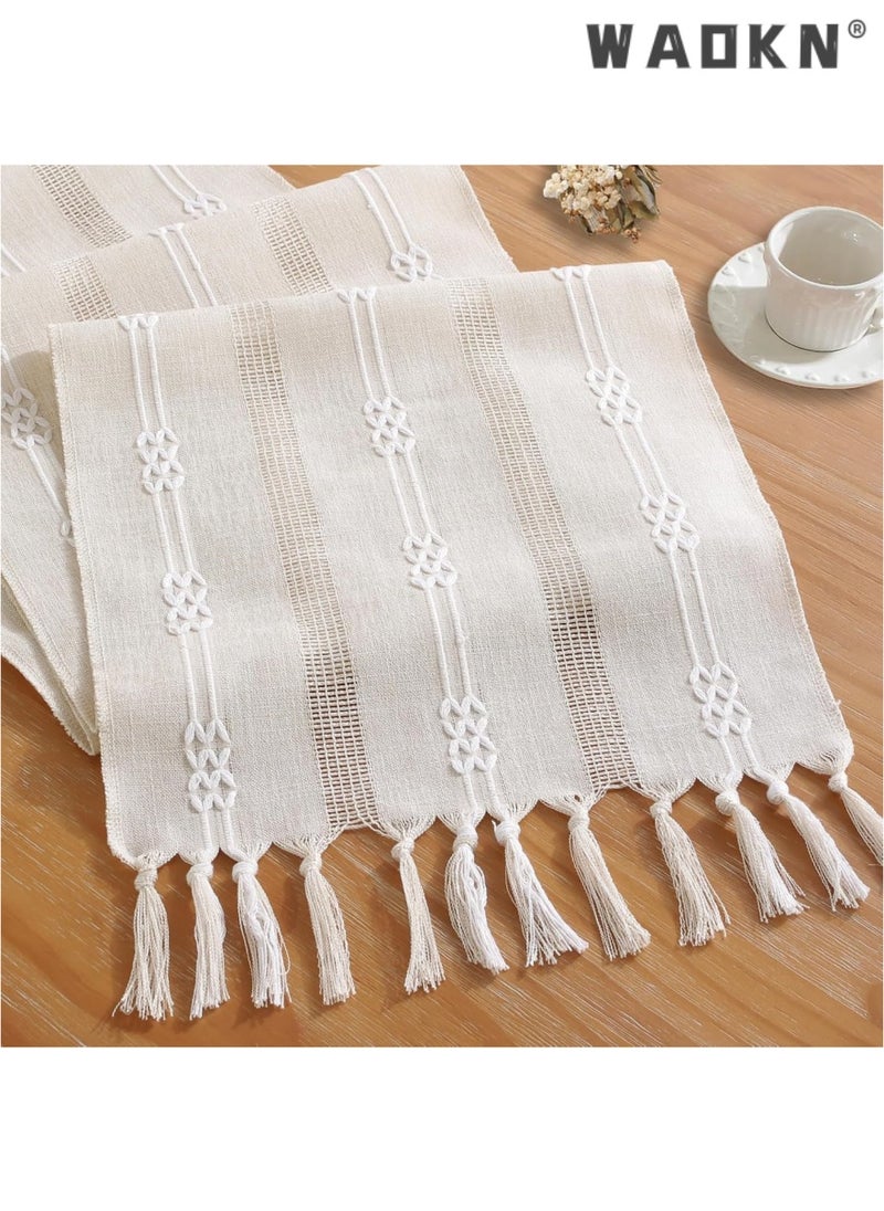 Table Runner, 30 * 180 CM Burlap Table Runner for Modern Farmhouse Decor, Natural Cotton Woven Runner with Tassels for Wedding Party Farmhouse Dining Table Decor